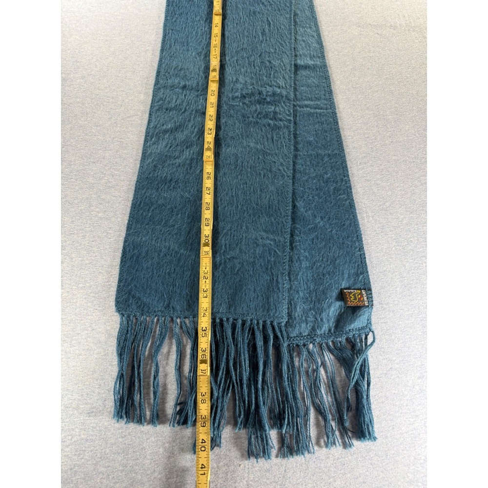 Capchatek Alpaca Wool Scarf Teal Blue Fuzzy Fringe Winter Wrap Handcrafted Peru